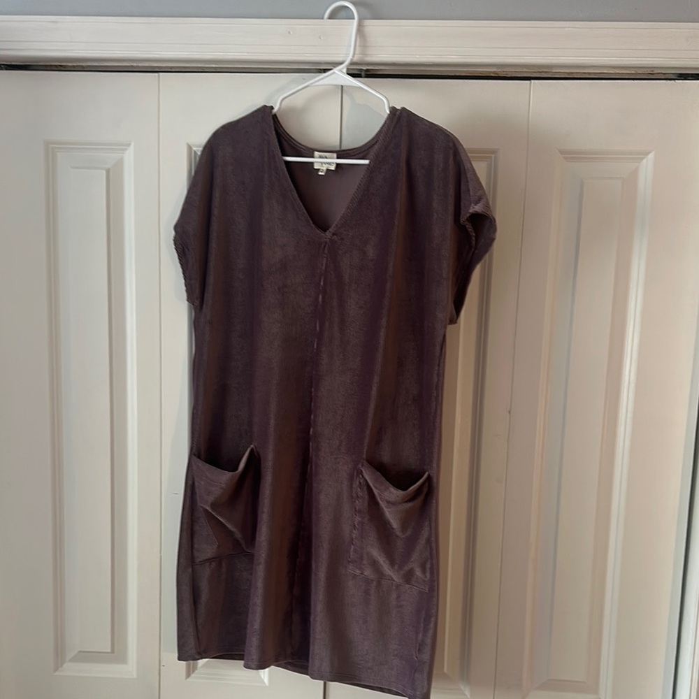 Purple Short Sleeve Dress with Pockets